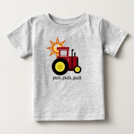 赤い農場トラクターのTシャツおよびギフト ベビーTシャツ (正面)