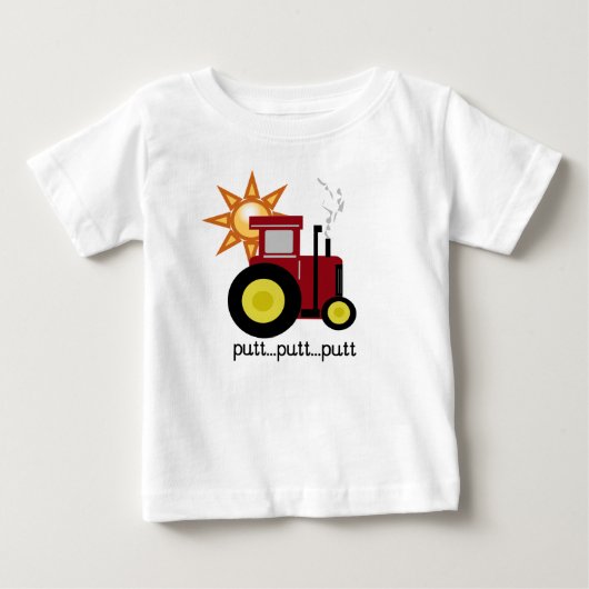 赤い農場トラクターのTシャツおよびギフト ベビーTシャツ (正面)