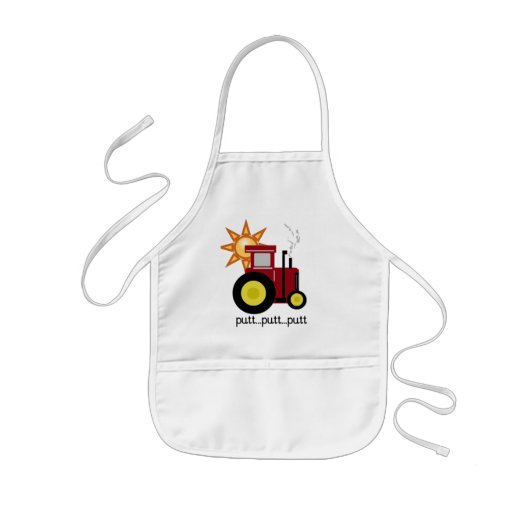 赤い農場トラクターのTシャツおよびギフト 子供用エプロン (正面)
