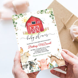 赤い農場動物の少年の赤ちゃんシャワー 招待状