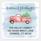 赤い農家のトラックのホリデー住所ラベル スクエアシール (正面)