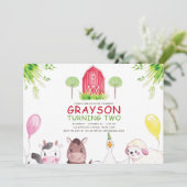 赤い農家の水彩画の誕生日 招待状 (スタンド正面)