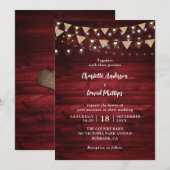 赤い農村風の木製ストリングライト ウェディング 招待状 (正面/裏面)