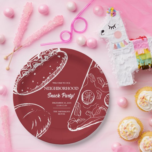 赤い近所のおもしろいブロックスナック食品パーティー ペーパープレート (パーティー)