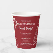 赤い近所のおもしろいブロック食品スナックパーティー 紙コップ (正面)