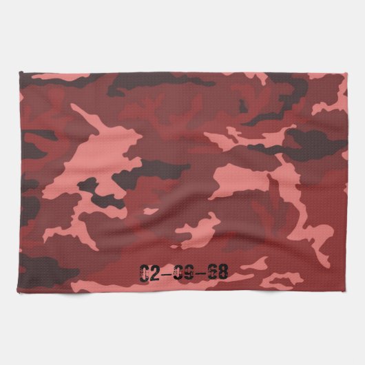 赤い迷彩パターン キッチンタオル (横)