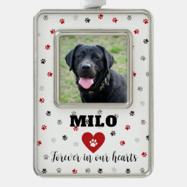 赤い追悼ペットロス犬の写真オーナメント シルバープレートフレームオーナメント