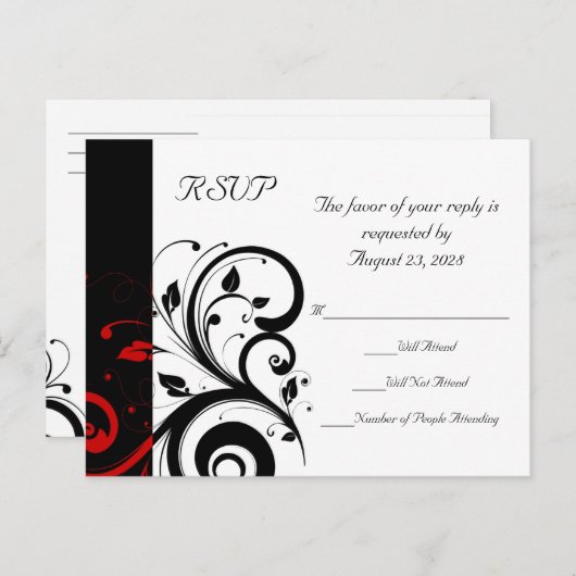 赤い逆旋回を持つ白黒 インビテーションポストカード (正面/裏面)