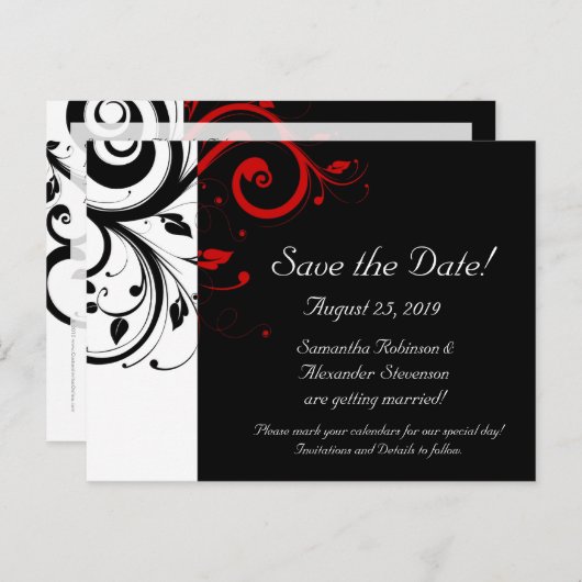 赤い逆旋回を持つ白黒 案内ポストカード (正面/裏面)