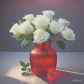 赤い透明なガラスの花瓶の中の白い服 シール (正面)