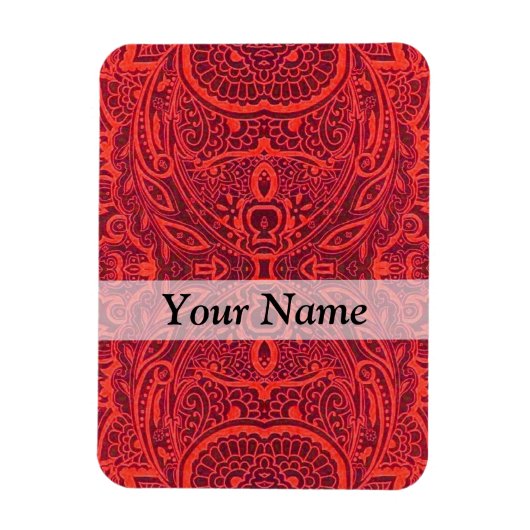 赤い部族のダマスクパターン マグネット (縦)