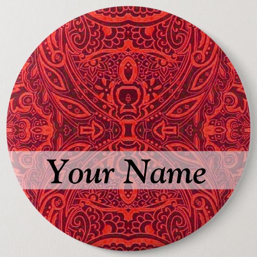 赤い部族のダマスクパターン 缶バッジ (正面)