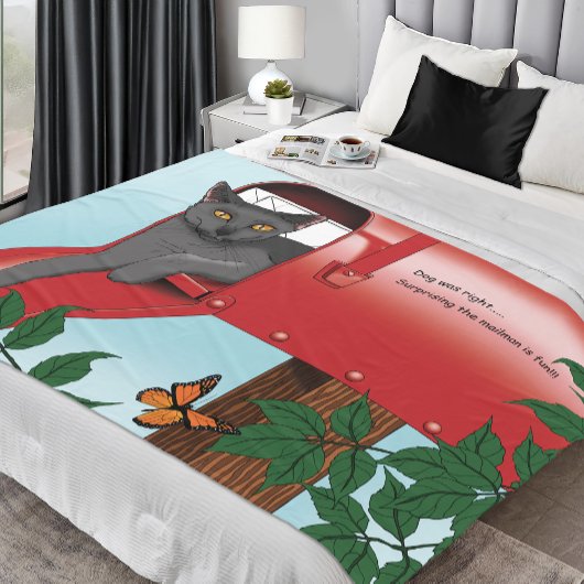 赤い郵便箱ネコ フリースブランケット