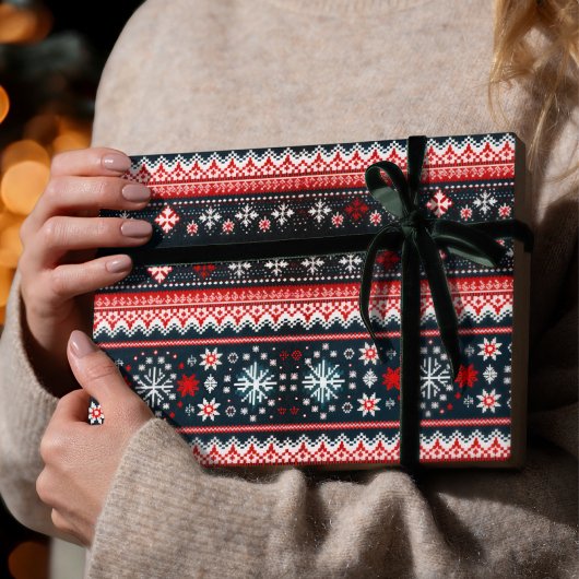 赤い醜いクリスマスセーターフェアアイルギフトラップ ラッピングペーパー