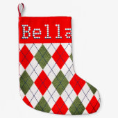 赤い醜パーソナライズされたいセーターの柄に名前を付ける スモールクリスマスストッキング (正面)