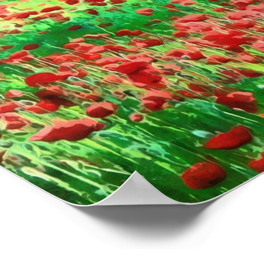 赤い野の花の風景アートのフィールド ポスター (角)