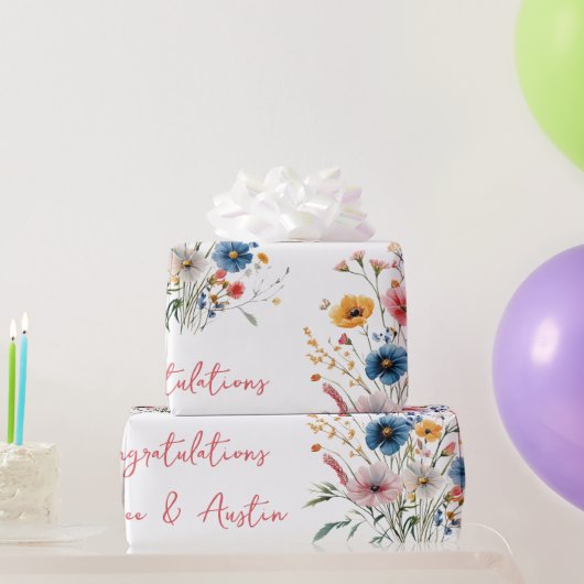 赤い野の花 ウェディング/シャワーのお祝い ラッピングペーパー (パーティーギフト)