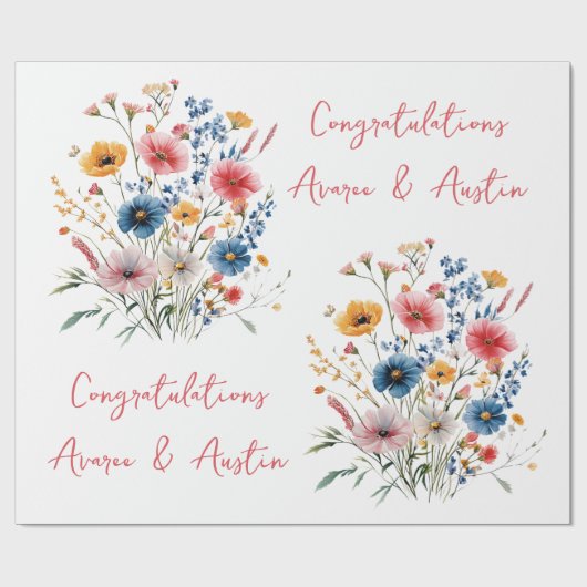 赤い野の花 ウェディング/シャワーのお祝い ラッピングペーパー (フラット)