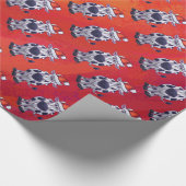 赤い野原のクリスマス牛の柄 ラッピングペーパー (角)