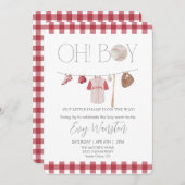赤い野球ああ、男の子のシャワーの招待 招待状 (正面/裏面)