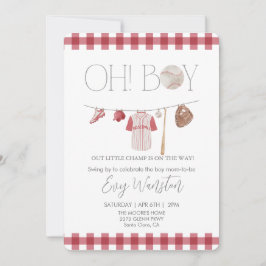 赤い野球ああ、男の子のシャワーの招待 招待状