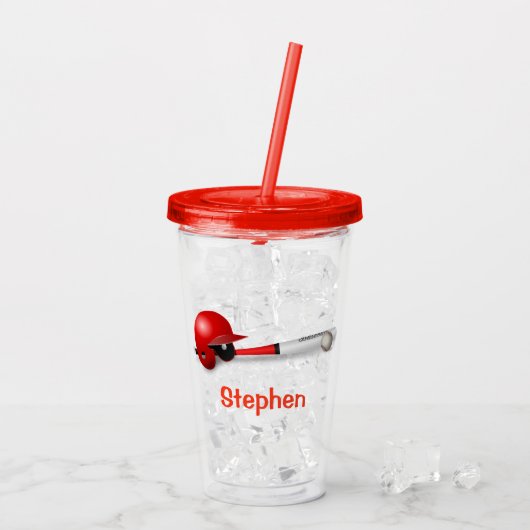 赤い野球のバット - 名前入り アクリルタンブラー (アイス裏面)