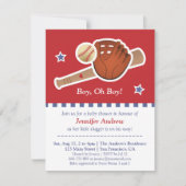 赤い野球のベビーシャワーのパーティー 招待状 (正面)