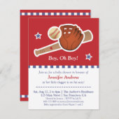 赤い野球のベビーシャワーのパーティー 招待状 (正面/裏面)