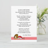 赤い野球のベビーシャワーは詩が付いているノート感謝していしています サンキューカード (スタンド正面)