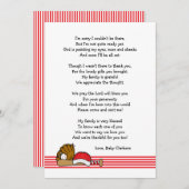 赤い野球のベビーシャワーは詩が付いているノート感謝していしています サンキューカード (正面/裏面)