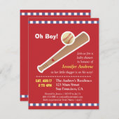 赤い野球のベビーシャワー 招待状 (正面/裏面)