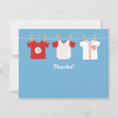 赤い野球の男の赤ちゃんのシャワーはメッセージカード感謝していしています ノートカード (正面)