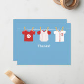 赤い野球の男の赤ちゃんのシャワーはメッセージカード感謝していしています ノートカード (正面/裏面インサイチュ)