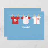 赤い野球の男の赤ちゃんのシャワーはメッセージカード感謝していしています ノートカード (正面/裏面)