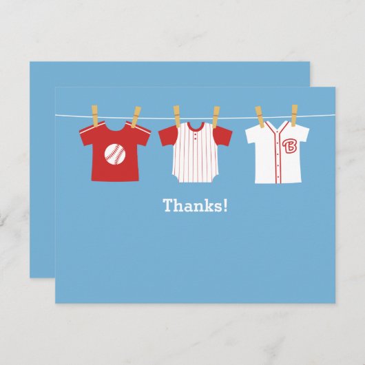 赤い野球の男の赤ちゃんのシャワーはメッセージカード感謝していしています ノートカード (正面/裏面)