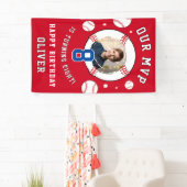 赤い野球をテーマにした子供の誕生日写真 横断幕 (インサイチュ)