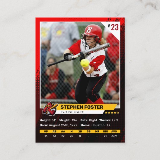 赤い野球トレーディングカードフォトベースボールロゴ コーリングカード (正面)