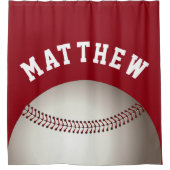 赤い野球選手の名前 シャワーカーテン (正面)