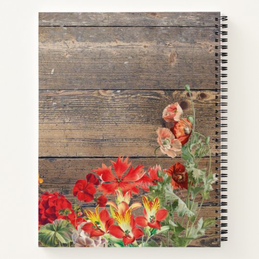 赤い野生の花の木のキッチン用品のレシピ ノートブック (裏面)