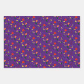 赤い野草紫色の模様の包装紙 ラッピングペーパーシート (正面)