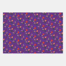 赤い野草紫色の模様の包装紙 ラッピングペーパーシート