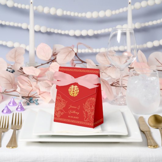 赤い金の中国の結婚式の龍と鳳凰 フェイバーボックス (ウェディング)