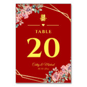 赤い金の幾何学模様の花輪 中国風の結婚式 テーブルナンバー (裏面)