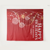 赤い金の玉の雪の結晶 おしゃれなクリスマスの挨拶 タペストリー (正面(横))