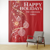 赤い金の玉の雪の結晶 おしゃれなクリスマスグリーティング タペストリー (インサイチュ)