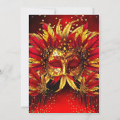 赤い金の羽根のマスクの仮面舞踏会の誕生日パーティー 招待状 (裏面)