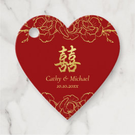赤い金の花の縁取り 中国式結婚式 二重の喜 フェイバータグ