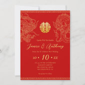 赤い金の龍鳳凰 中国式結婚式 招待状 (正面)