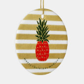 赤い金ゴールドおよび緑のクリスマスの熱帯パイナップル セラミックオーナメント (右)