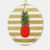 赤い金ゴールドおよび緑のクリスマスの熱帯パイナップル セラミックオーナメント (左)